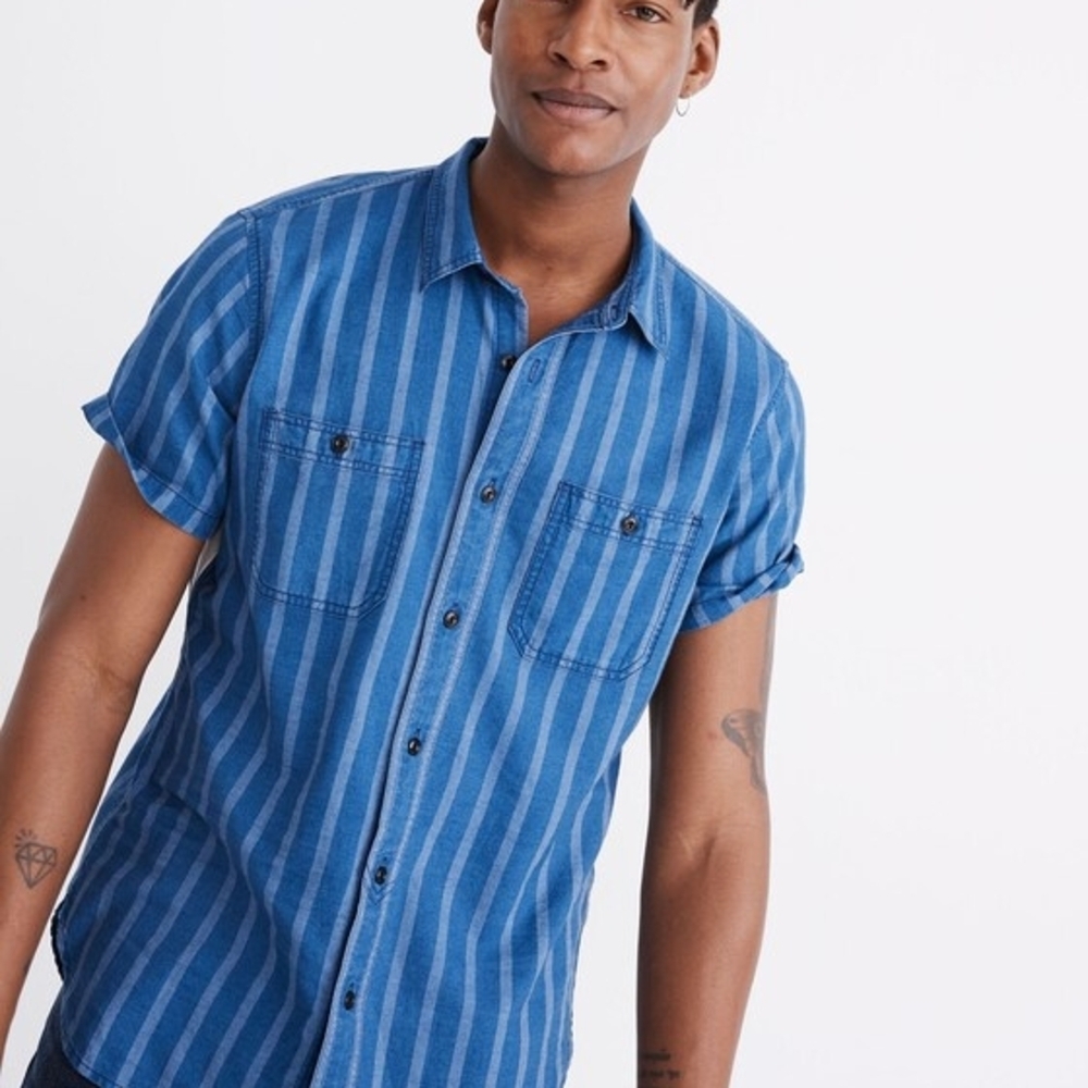 Madewell Mens Medium Shirt Short Sleeve Button Down Workshirt Atlantic Indigo
